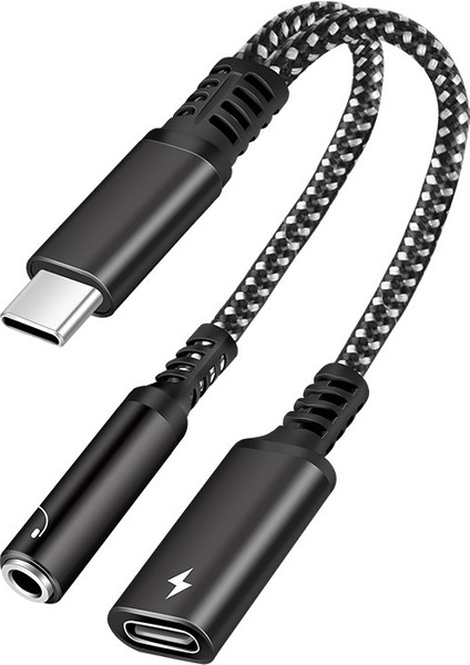 Tip-C Ikisi Bir Arada Örgülü Adaptör Kablosu Kulaklık Dönüştürücü Dijital Ses Adaptörü Typec (Yurt Dışından)