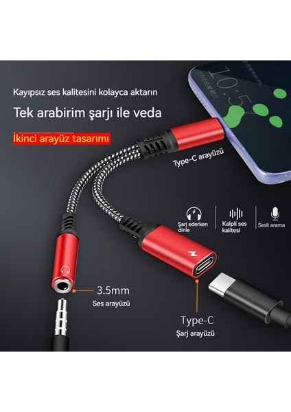 Tip-C Ikisi Bir Arada Örgülü Adaptör Kablosu Kulaklık Dönüştürücü Dijital Ses Adaptörü Typec (Yurt Dışından)
