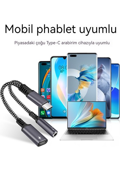 Tip-C Ikisi Bir Arada Örgülü Adaptör Kablosu Kulaklık Dönüştürücü Dijital Ses Adaptörü Typec (Yurt Dışından)