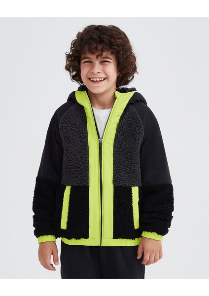 B Outdoor Fleece Full Zip Sherpa Erkek Çocuk Siyah Ceket SK232203-001