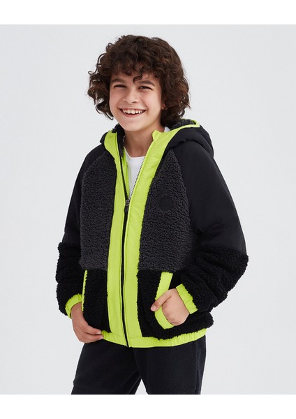 B Outdoor Fleece Full Zip Sherpa Erkek Çocuk Siyah Ceket SK232203-001