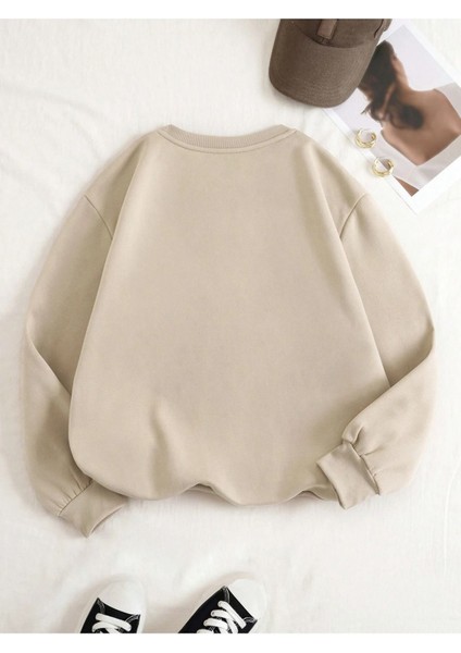 Kadın Bej Düz Bisiklet Yaka Sweatshirt fiyatları