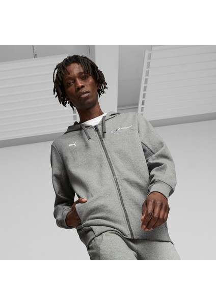 Erkek Medium Gray Heather Puma Bmw Mms HDD Sweat Jacket Gri Erkek Fermuarlı Sweatshirt