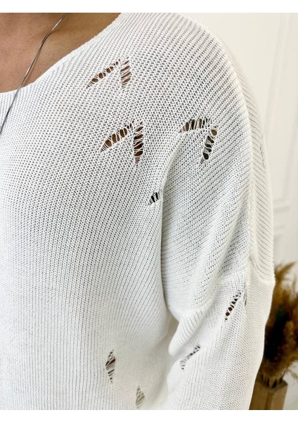 Kazak Naturel Örme Pamuk Tüylenmeyen Yırtık Detaylı Lazer Kesim Triko Kazak fiyatları