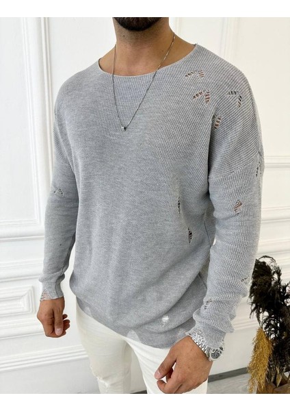 Kazak Naturel Örme Pamuk Tüylenmeyen Yırtık Detaylı Lazer Kesim Triko Kazak fırsatları