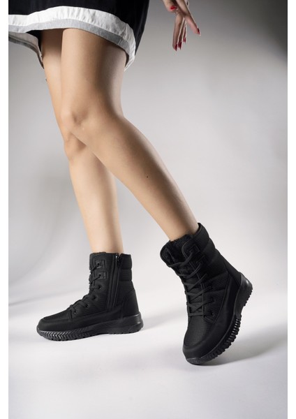 Kadın Fermuarlı İçi Kürklü Kar Botu Siyah Siyah modelleri