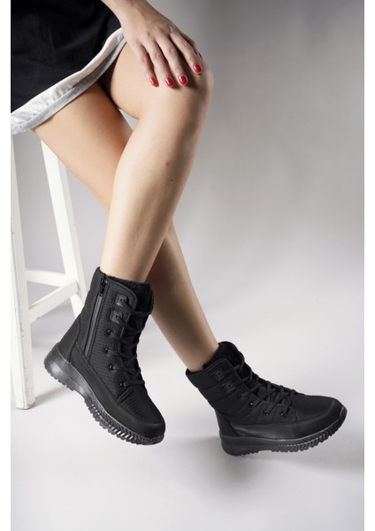 Kadın Fermuarlı İçi Kürklü Kar Botu Siyah Siyah fırsatları