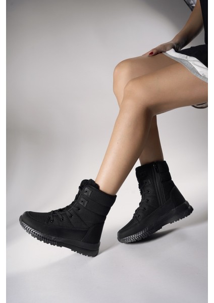 Kadın Fermuarlı İçi Kürklü Kar Botu Siyah Siyah indirimleri