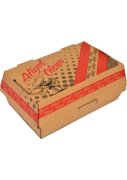 Hamburger Kutusu Yüksek Kapak 100'lü Paket 13X22X10 cm Oluklu Karton Baskılı Ambalaj