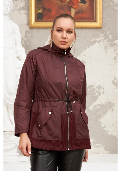 File Detaylı Büyük Beden Bordo Trençkot fiyatları