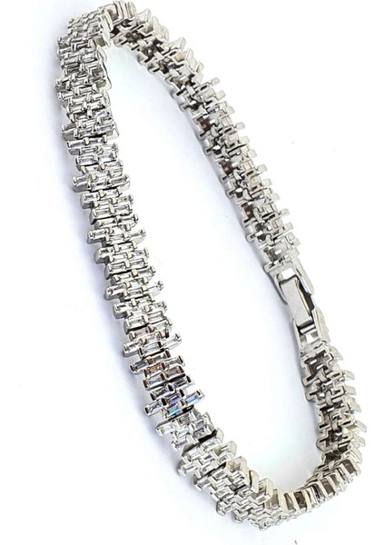 Zirkon Taş Detaylı 925ayar Gümüş Baget Su Yolu Bileklik modelleri