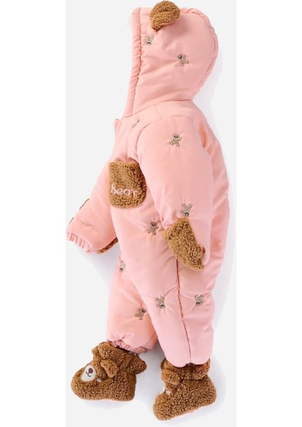 Sevimli Ayı Nakışlı Kürklü Patik Eldivenli Kapüşonlu Bebek Kozmonot Astronot Tulum fiyatları