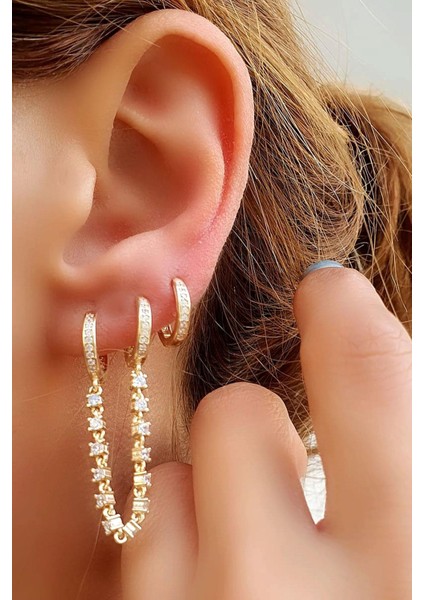 Zincir Detaylı 925ayar Gümüş Luxry Tasarım Asimetrik Kombin Küpe fiyatları