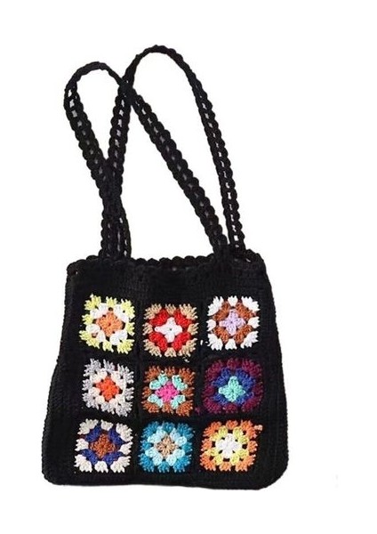 Eller Yapılmış Crochet Büyükanne Shoulder Çantası Karışık Renk Çiçek Blok Moda Çantası Yurt Dışından