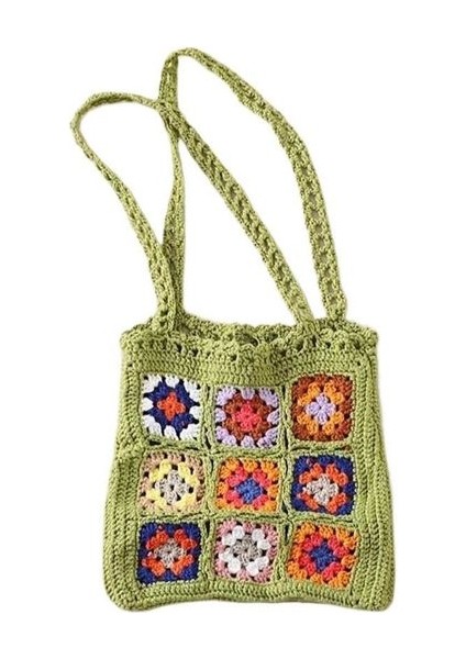 Eller Yapılmış Crochet Büyükanne Shoulder Çantası Karışık Renk Çiçek Blok Moda Çantası Yurt Dışından