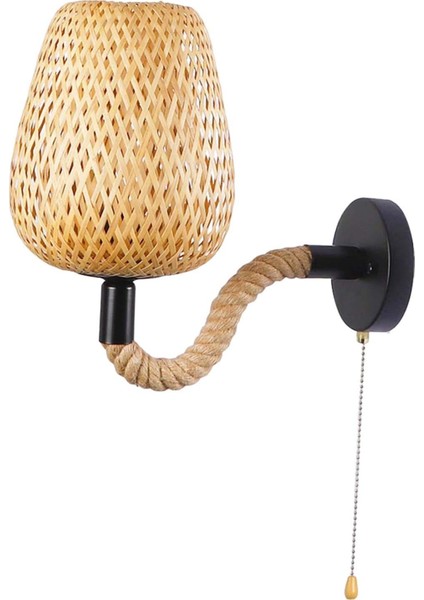 Oturma Odası Çekme Zinciri I Için Retro Bambu Rattan Işık Fikstürü (Yurt Dışından)