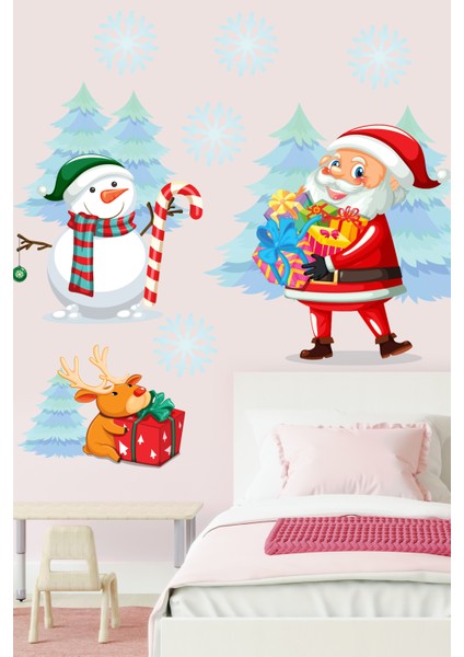 Noel Baba ve Sevimli Kardan Adam Çocuk Odası Stickeri