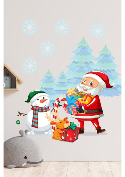 Noel Baba ve Sevimli Kardan Adam Çocuk Odası Stickeri
