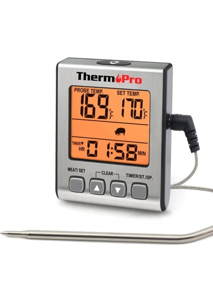 Dijital Et Termometresi - Problu Termometre - Renkli LCD Ekran - Paslanmaz Çelik
