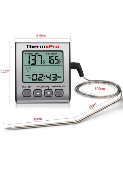 Dijital Et Termometresi - Problu Termometre - Renkli LCD Ekran - Paslanmaz Çelik fiyatları