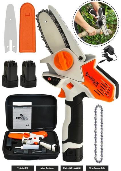 Şarjlı Akülü Bıçkı Odun Kesme Ağaç Kesme Dal Budama Şarjlı El Testeresi Çantalı
