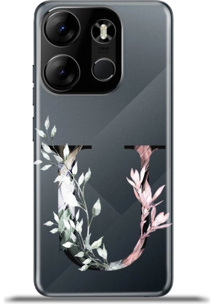 Tecno Spark Go 2023 Kılıf Esnek Silikon Kamera Koruma Kişiye Özel Harfler Flora - U Harfi