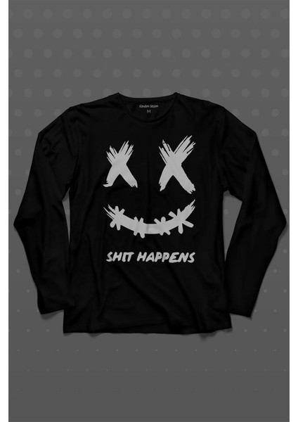 Hip Hop Marshmello Musicshit Happens Uzun Kollu Tişört Baskılı T-Shirt