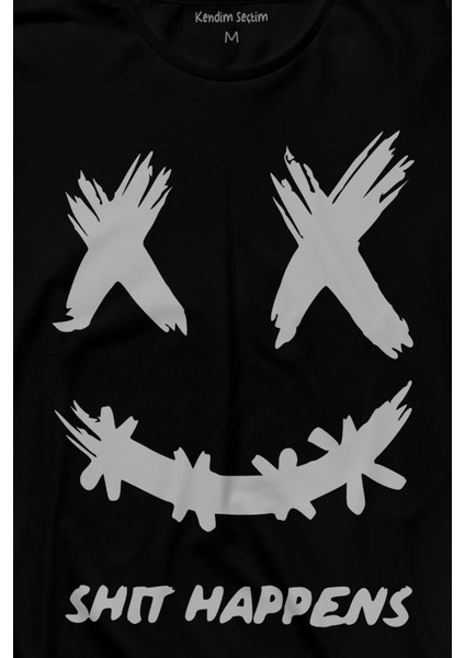 Hip Hop Marshmello Musicshit Happens Uzun Kollu Tişört Baskılı T-Shirt