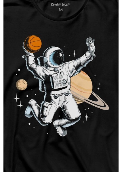 Uzayda Satürn Gezegeni Yanında Basketbol Oynayan Astronot Uzun Kollu Tişört Baskılı T-Shirt fiyatları