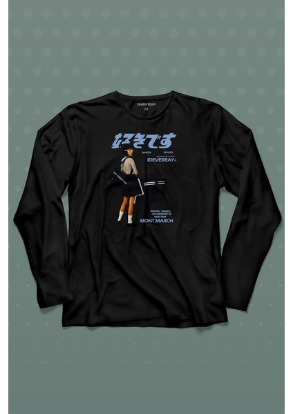 Hip Hop Harajuku Kanji Japon Kız Japan Girl Uzun Kollu Tişört Baskılı T-Shirt