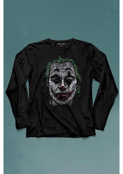 Batman Joker Typograpyh Tipografik Silüet Uzun Kollu Tişört Baskılı T-Shirt