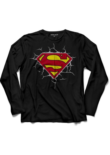 Superman Super Man Logo 3 Boyutlu Uzun Kollu Tişört