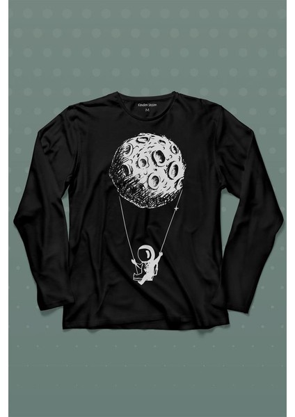 Uçan Balon Gezegen Minimal Astronot Uzay Urban Cosmos Uzun Kollu Tişört Baskılı T-Shirt