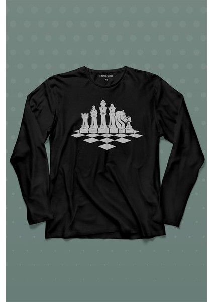 Satranç Zeka Strateji Oyunu Santranç Tahtası Uzun Kollu Tişört Baskılı T-Shirt