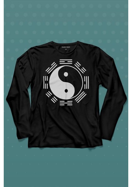 Siyah ve Beyaz Ying Yang Pokemon Minimal Uzun Kollu Tişört Baskılı T-Shirt