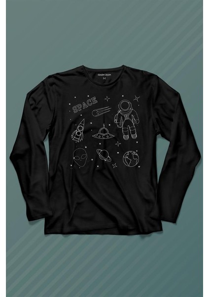 Astronot Uzay Mekiği Space Cosmos Uzun Kollu Tişört Baskılı T-Shirt