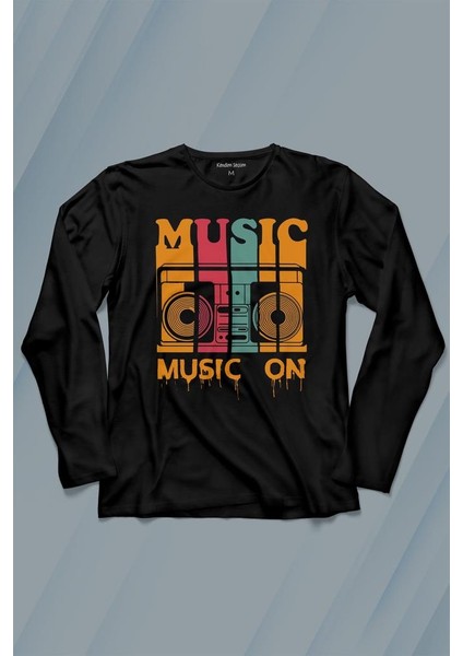 Müzik Musicon Kaset Teyp Uzun Kollu Tişört Baskılı T-Shirt