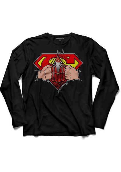 Superman Spıderman Super Spıder Man Örümcek Adam Kollu Tişört