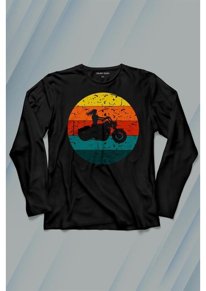 Motorcycle Vintage Woman Silhouette Retro Uzun Kollu Tişört Baskılı T-Shirt