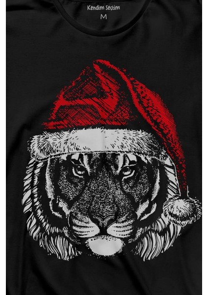 Tiger Wild Cat Kaplan Fesli Noel Şapkalı Yılbaşı Christmas Uzun Kollu Tişört Baskılı T-Shirt fiyatları