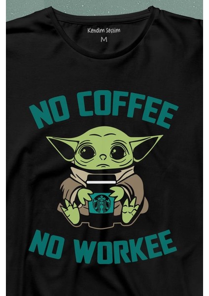 Baby Yoda No Starbucks Coffee No Workee Star Wars Mandalorian Uzun Kollu Tişört Baskılı T-Shirt fiyatları