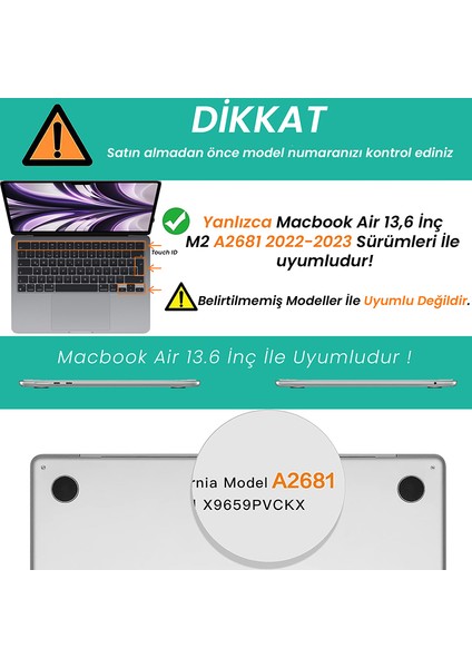 Macbook Air M2 Çip A2681 13.6 Inç 2022 Ile Uyumlu Slate Matte Guard Macbook Kılıfı