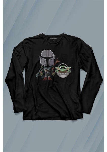 Baby Yoda Mando Figür The Mandalorian Bebek Yoda Star Wars Uzun Kollu Tişört Baskılı T-Shirt