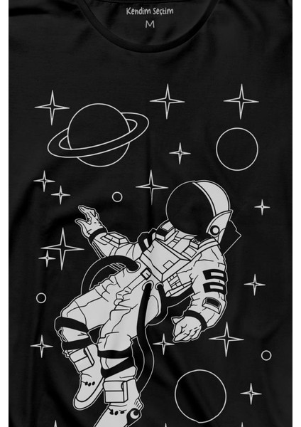 Uzayda Salınan Astronot Silüeti Satürn Gezegeni Uzun Kollu Tişört Baskılı T-Shirt fiyatları
