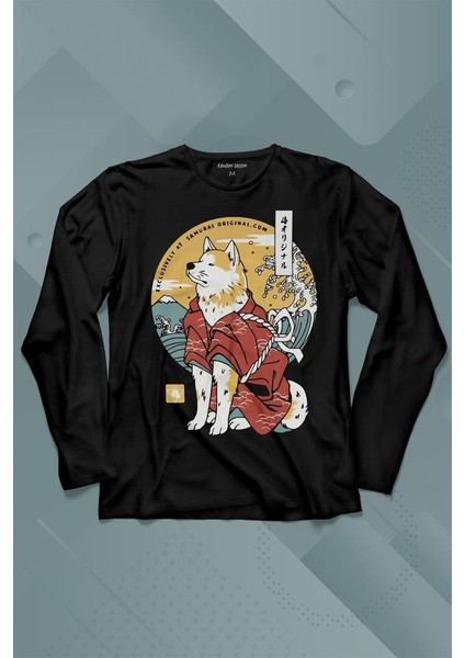 Akita Dog Japon Köpeği Shiba Inu Samurai Japanese Uzun Kollu Tişört Baskılı T-Shirt
