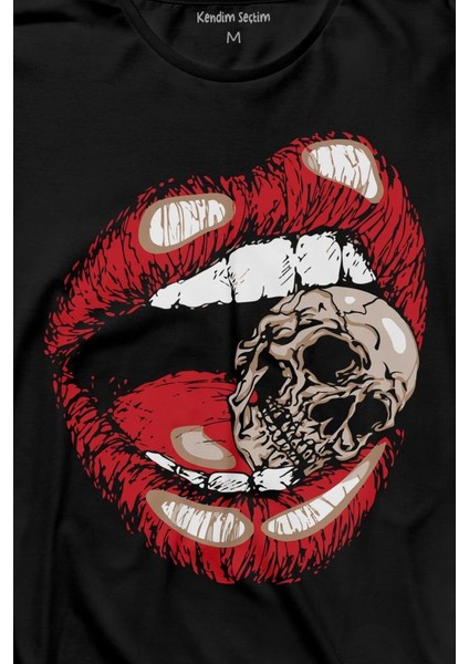 Skull Kuru Kafa Wampir Dudak Kadın Dudağı Uzun Kollu Tişört Baskılı T-Shirt fiyatları