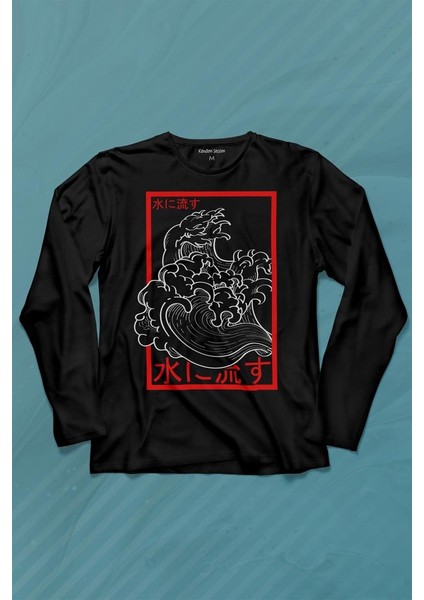 Japanese Wind Wave Japon Rüzgar 2k Street Culture Uzun Kollu Tişört Baskılı T-Shirt