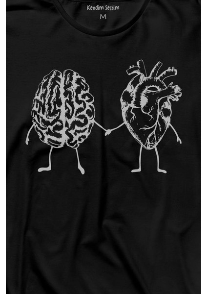 Kalp ve Beyin Aşk Akıl Mantık El Ele Duygusal Zeka Uzun Kollu Tişört Baskılı T-Shirt