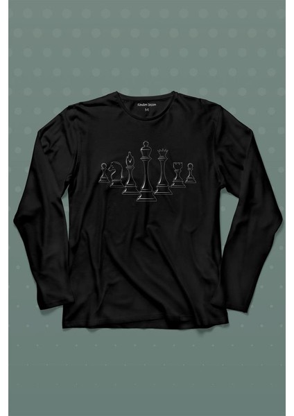 Satranç Zeka Strateji Oyunu Santranç Uzun Kollu Tişört Baskılı T-Shirt