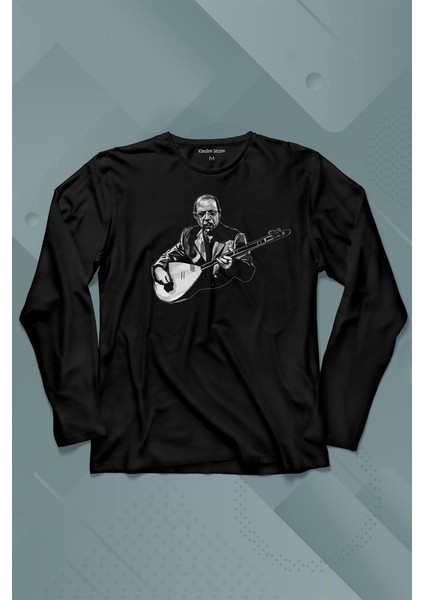 Neşet Ertaş Bozkırın Tezenesi Halk Müziği Bağlama Uzun Kollu Tişört Baskılı T-Shirt
